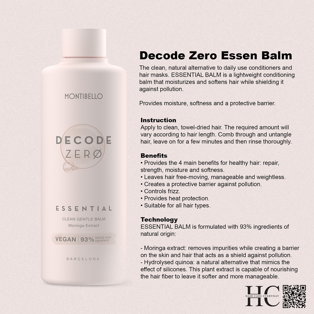 Montibello Decode Zero Essential Shampoo 300ml Balm 250ml PureClean