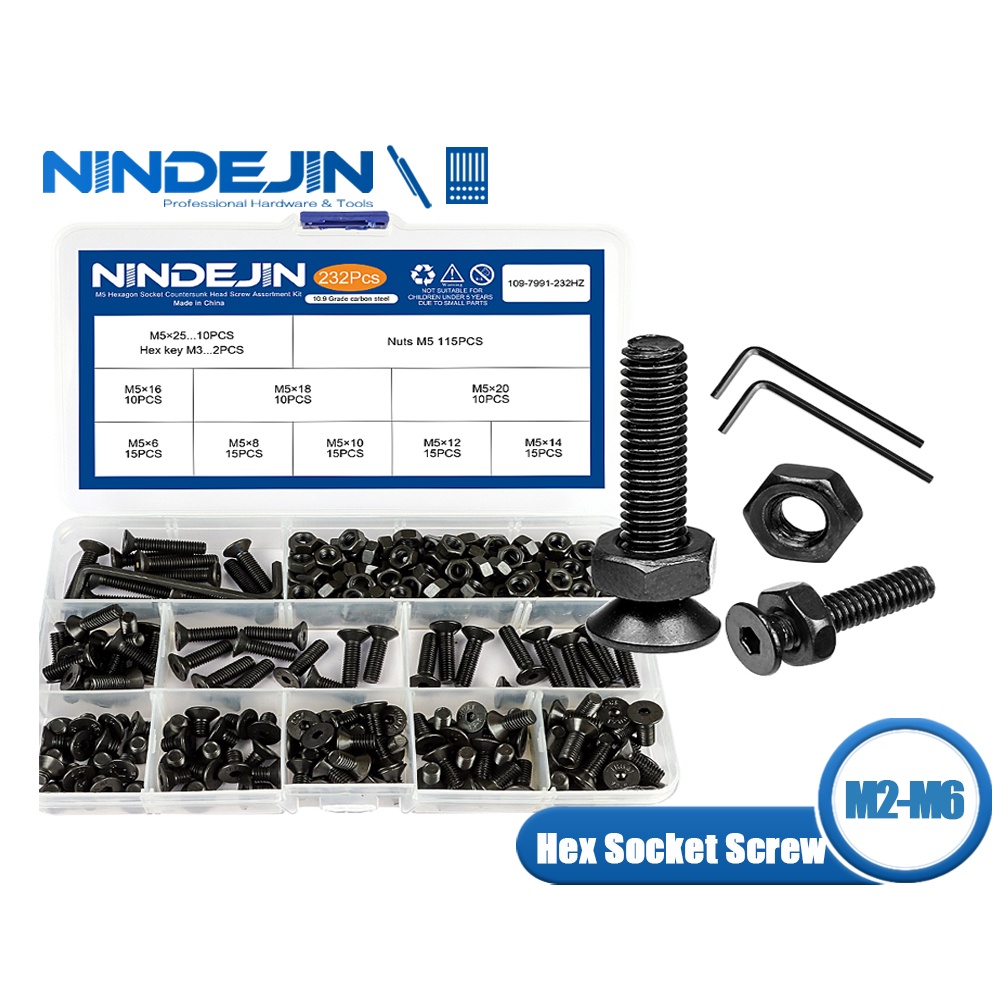 Nindejin Hex Hexagon Socket Countersunk Head Screw Kit Carbon Steel