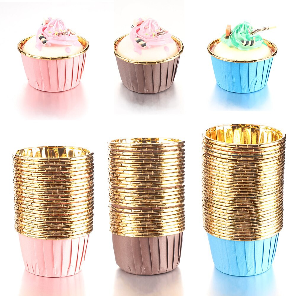 50Pcs Aluminum Foil Muffin Cupcake Liner Cake Wrappers Baking Cup Tray