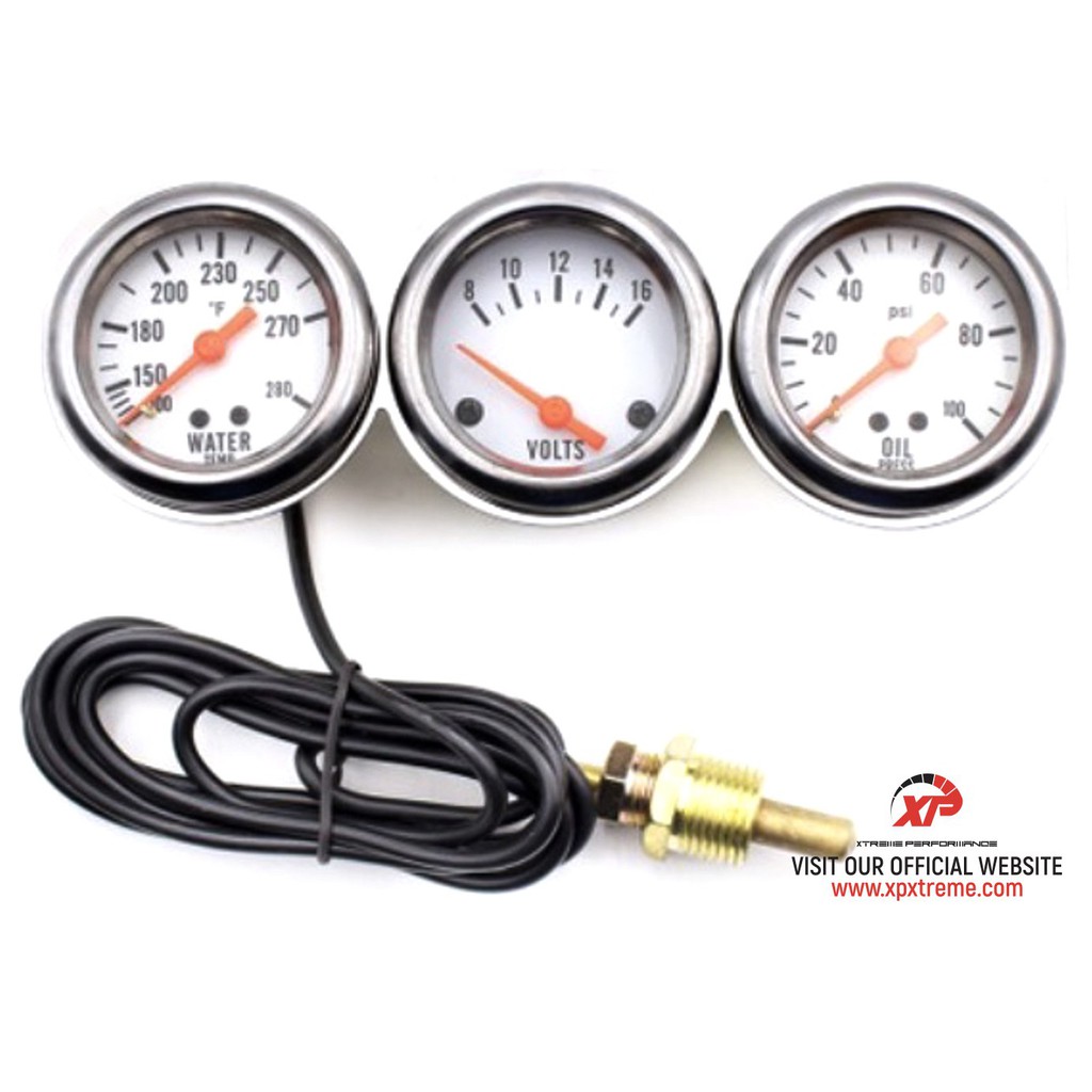 ORIGINAL READY STOCK Universal Triple Gauge Kit 52mm Volt Water Temp