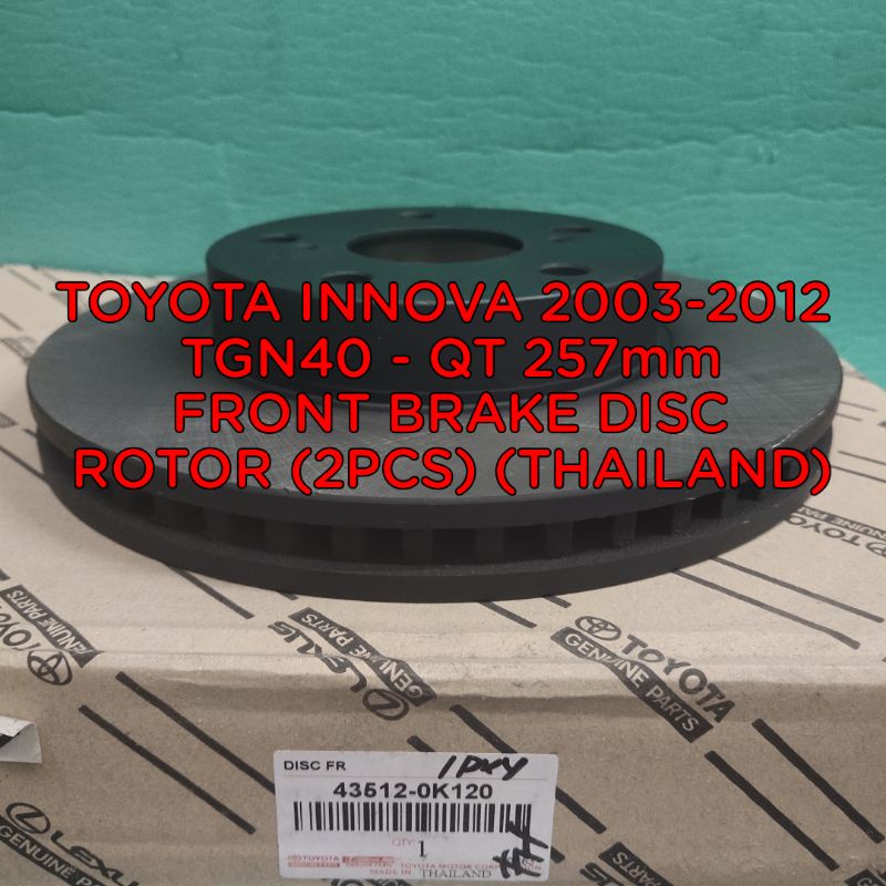 Toyota Innova Tgn Qt Mm Front Brake Disc Rotor Pcs