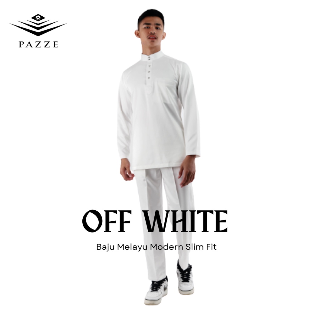 Pazze Baju Melayu Modern Slim Fit Nikah Pearl White Baby Blue Salmon