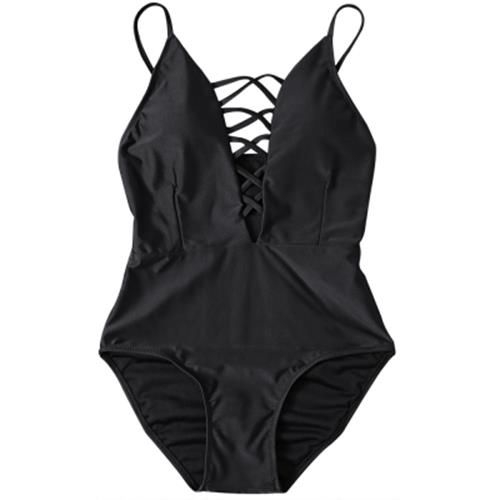 SPAGHETTI STRAP HOLLOW OUT PAD BACKLESS WOMEN SWIMSUIT BLACK Shopee