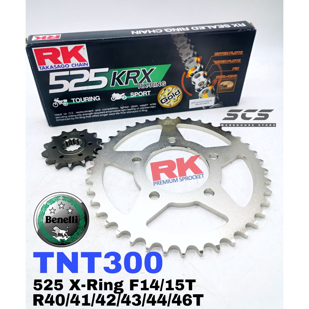 RK Sprocket Set Benelli TNT300 TNT249 525 GB KRX X Ring Black Gold