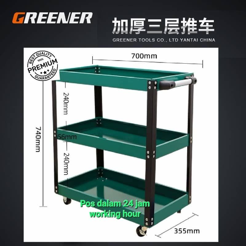 Layers Service Cart Metal Steel Tool Trolley Kg Barang Garaj