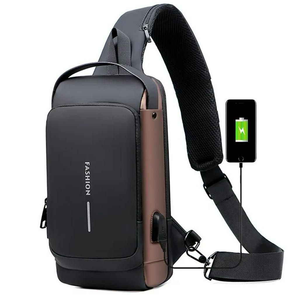 Men Anti Theft Chest Bag Shoulder Bags USB Charging Crossbody Package