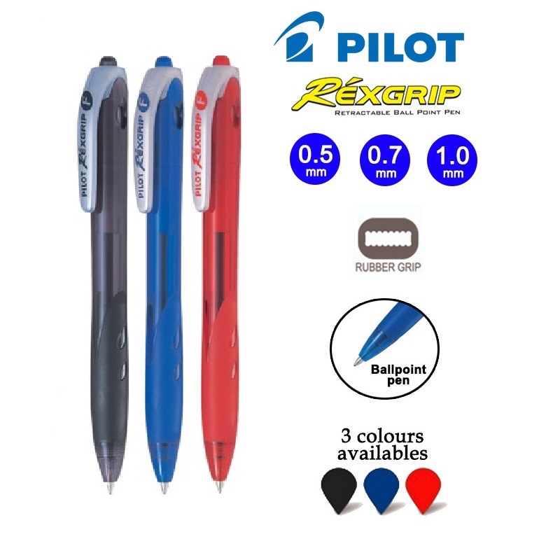 Pilot Rexgrip Retractable Ballpoint Pen Mm Mm Mm Rexgrip