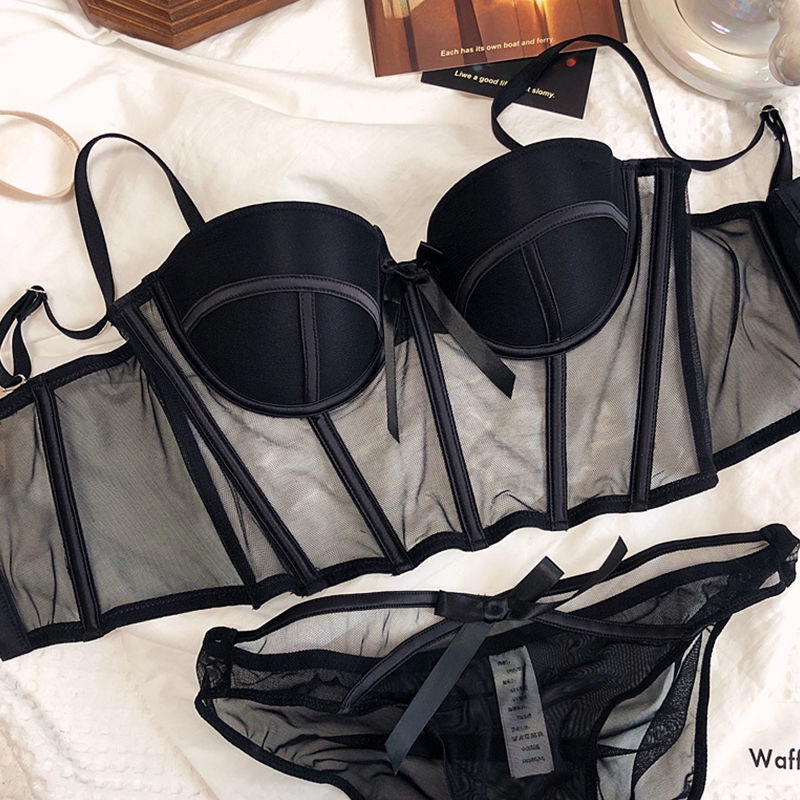 French Retro Mesh Sexy Transparent Lingerie Women S Bra Fishbone Corset