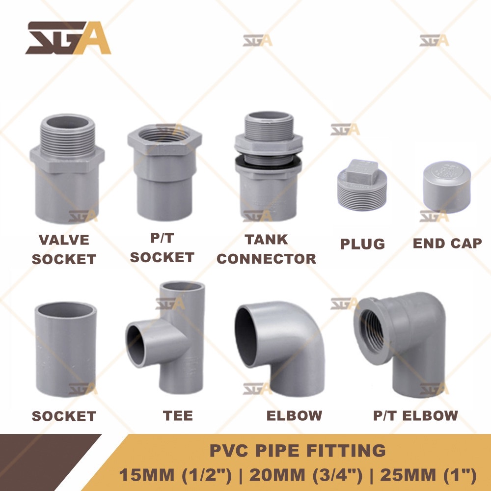 Mm Mm Mm Pvc Pipe Fitting Penyambung Paip Pvc Socket Elbow Tee