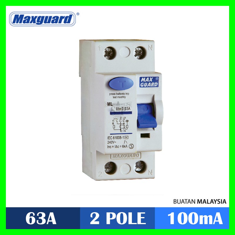 BORONG MAXGUARD ELCB 63A 100mA 2POLE 2P Rccb Main Switch Mcb Db