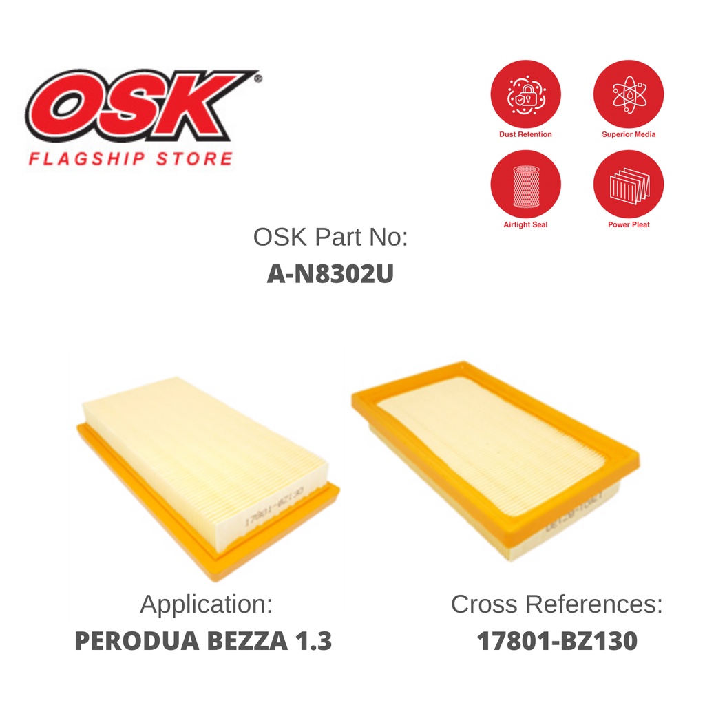 OSK AIR FILTER For TOYOTA QUALITY AIR FILTER PERODUA BEZZA 1 3 17801