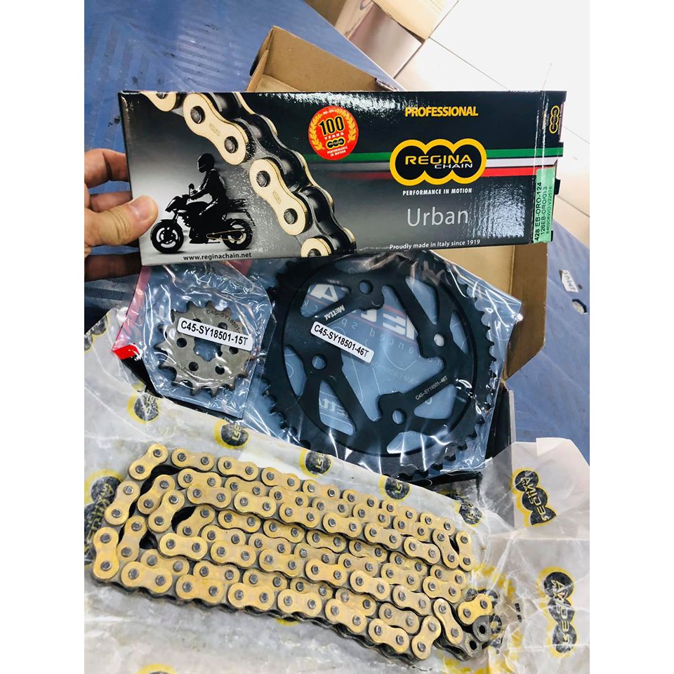 Mettal Regina Italy Sprocket Gold Chain Set For SYM VF3i 185 15T 46T