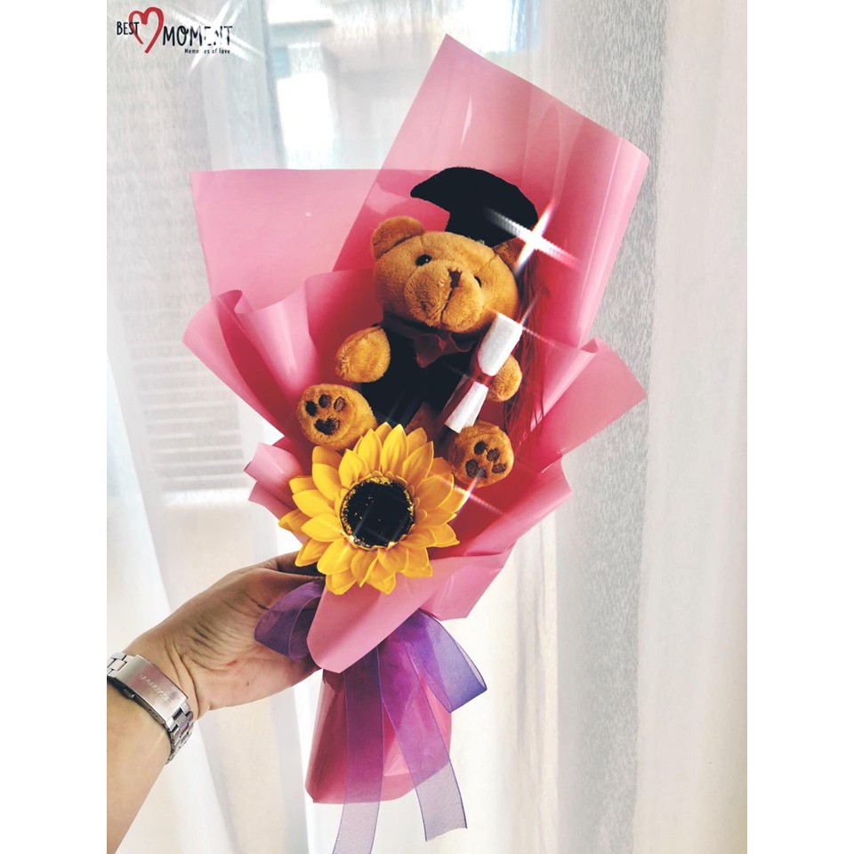 Convo Bear Graduation Bouquet With Sunflower Soap Flower Shopee Malaysia