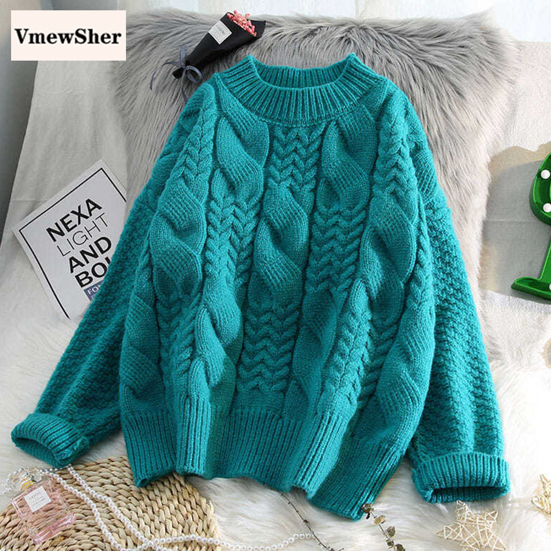 Vmewsher New Preppy Style Autumn Winter Thick Solid Pullovers Oversized