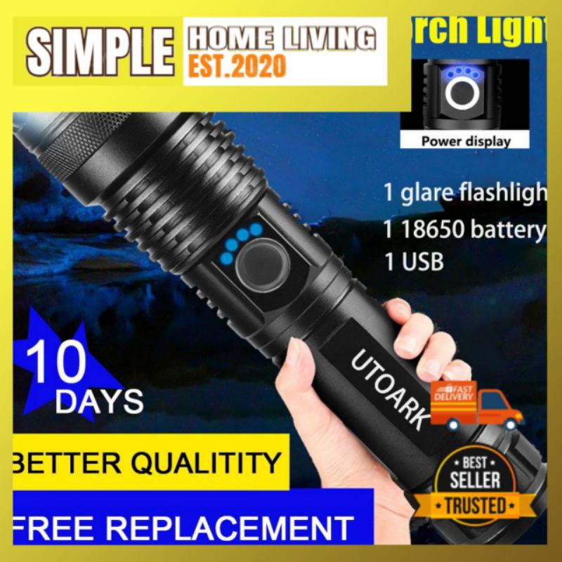 USB Torch Light Battery Set 50000 Lumens XHP50 Super Bright Powerful