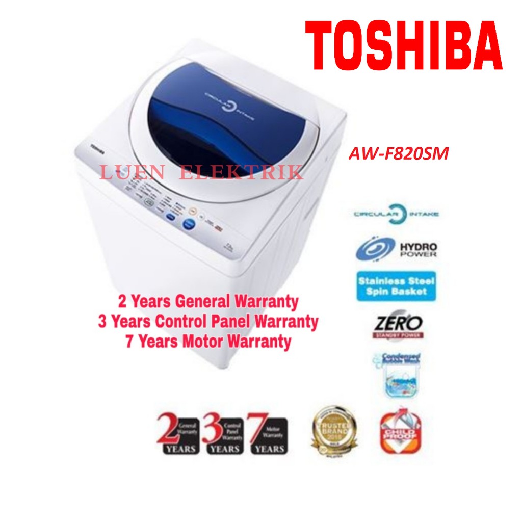 TOSHIBA AW F820SM 7 2 KG NON INVERTER FULLY AUTO TOP LOAD WASHING