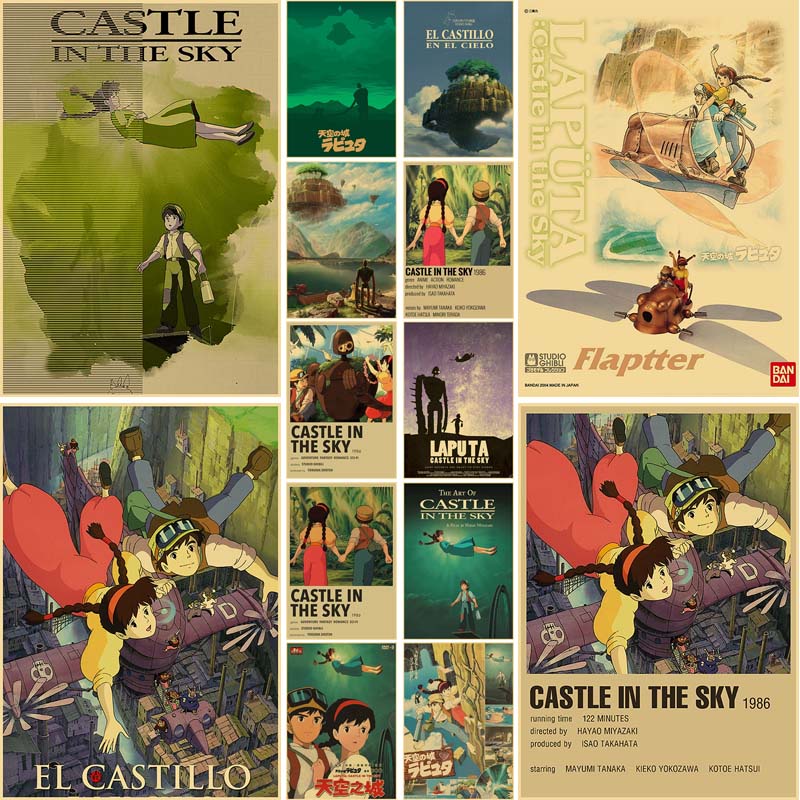 Classic Miyazaki Hayao Animation Movie Castle In The Sky Posters Retro