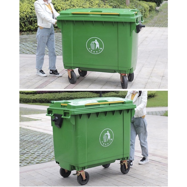 660L 1100L HDPE 4 Wheel Mobile Garbage Bin Green Garbage Bin