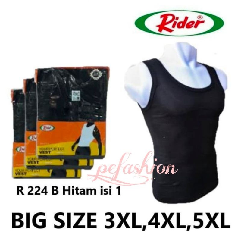 HITAM Isi 1pcs KAOS SINGLET Men JUMBO RIDER R 224 Black BIG SIZE 3XL