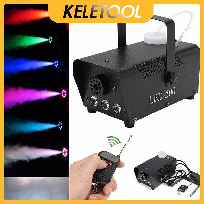 Mini 500W LED RGB Wireless Remote Control Fog Machine Disco Smoke