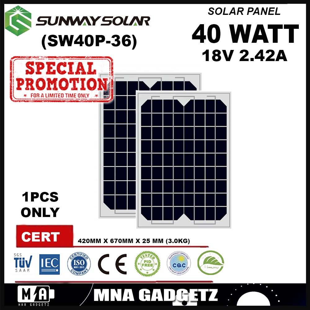 SUNWAY SOLAR 40W Watt 12V Polycrystaline Cells Solar Panel Module