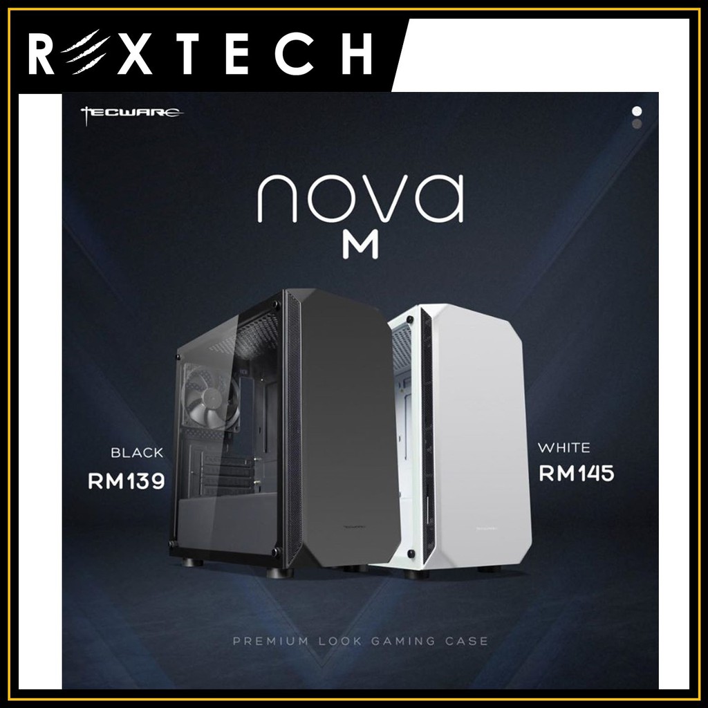 Tecware Nova M Mid Tower MATX PC TG Casing BLACK WHITE Included 3