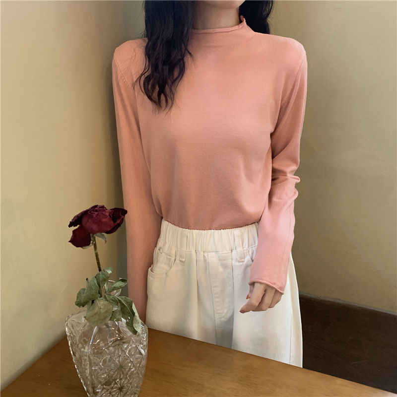 VmewSher Autumn Sweater Solid Long Sleeve Mock Neck Jumper Casual Basic