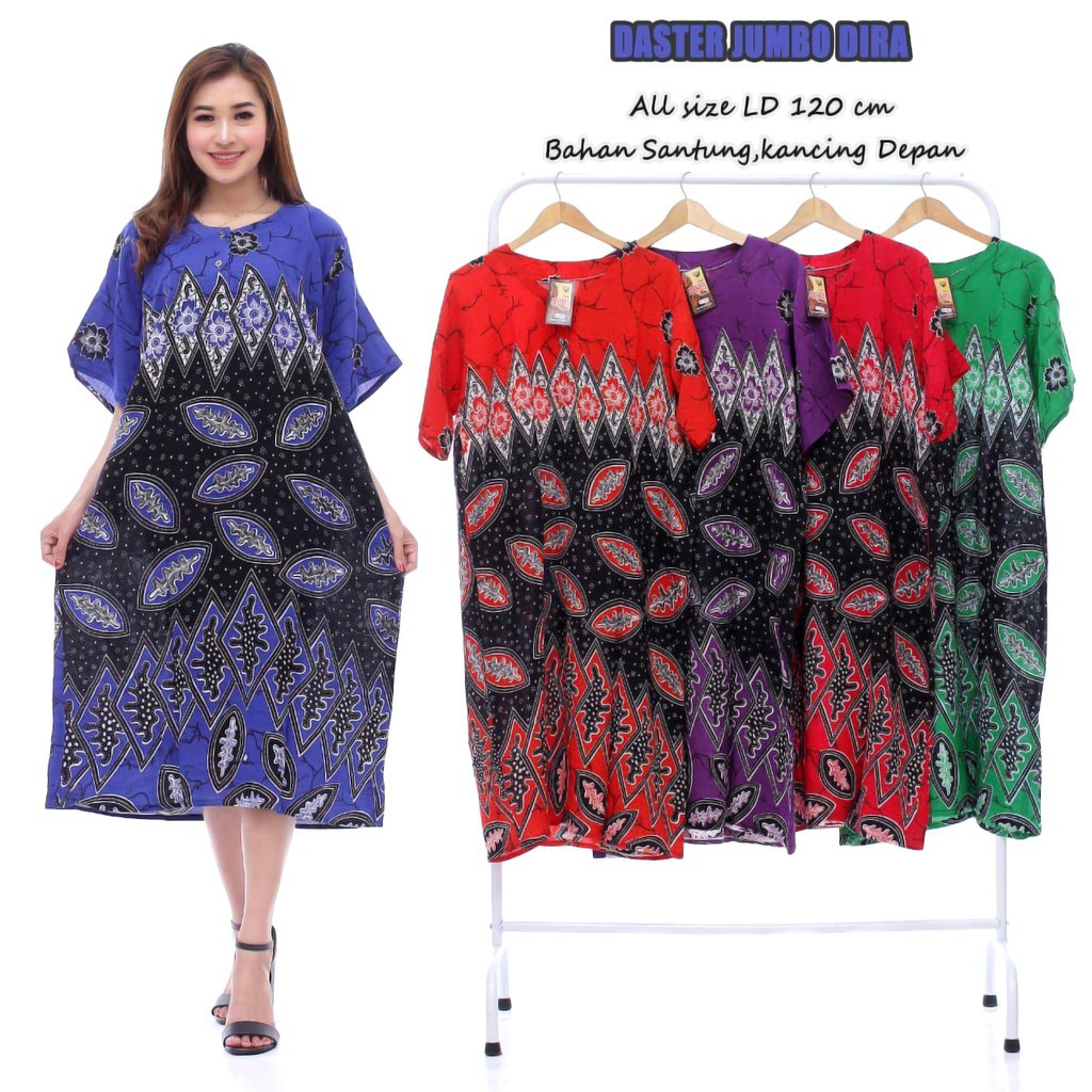 D05 Batik Jumbo Dress Combination Motif Button Neck Pregnant