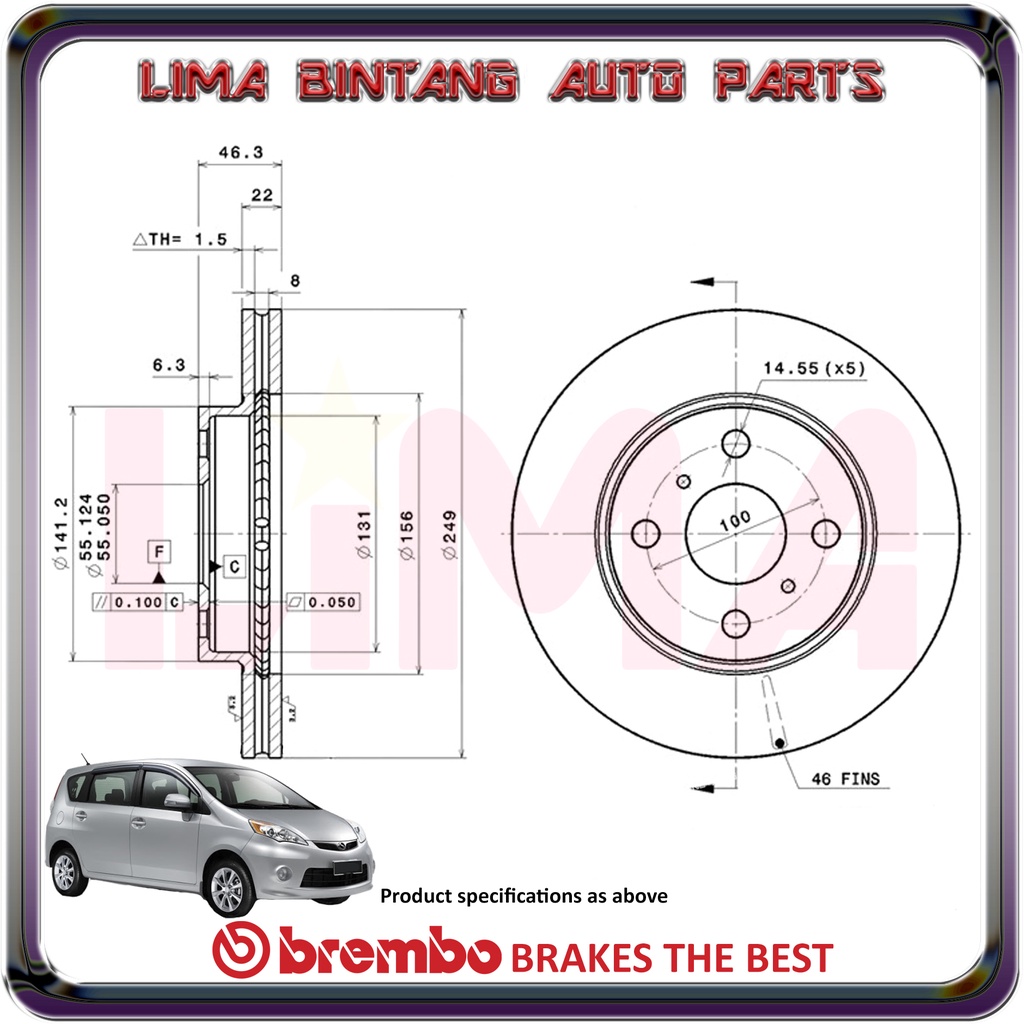 Perodua Alza Alza Advance Front Brake Disc Rotor Pair Brembo