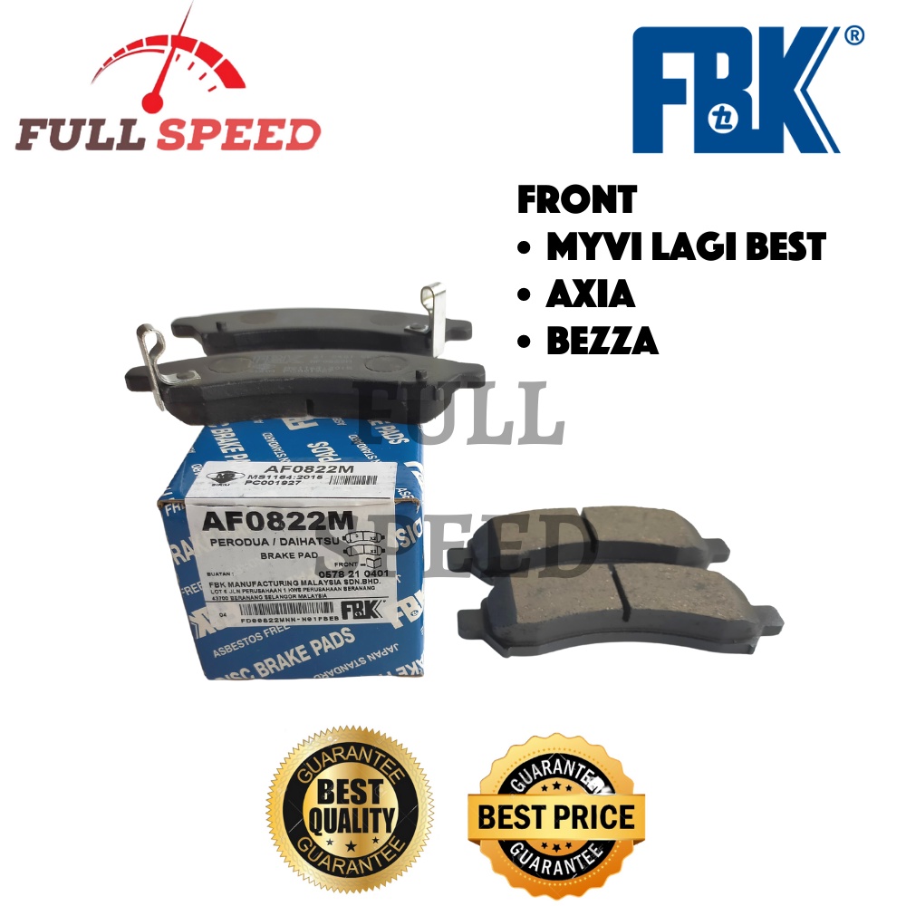 ORIGINAL FBK Myvi Lagi Best Axia Bezza Front Disc Brake Pad AF0822M