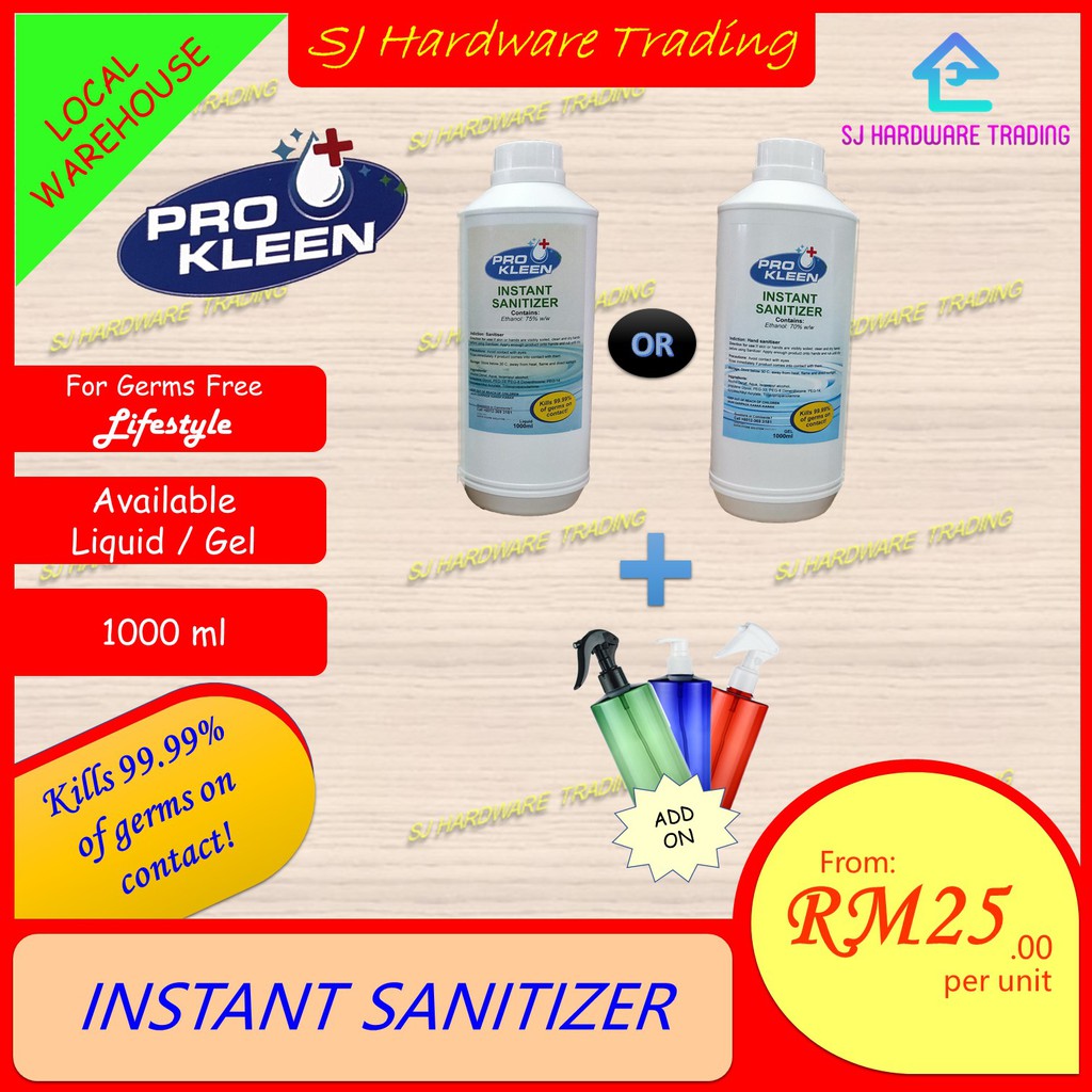 PRO KLEEN Hand Sanitizer 1000ml Gel Liquid Shopee Malaysia