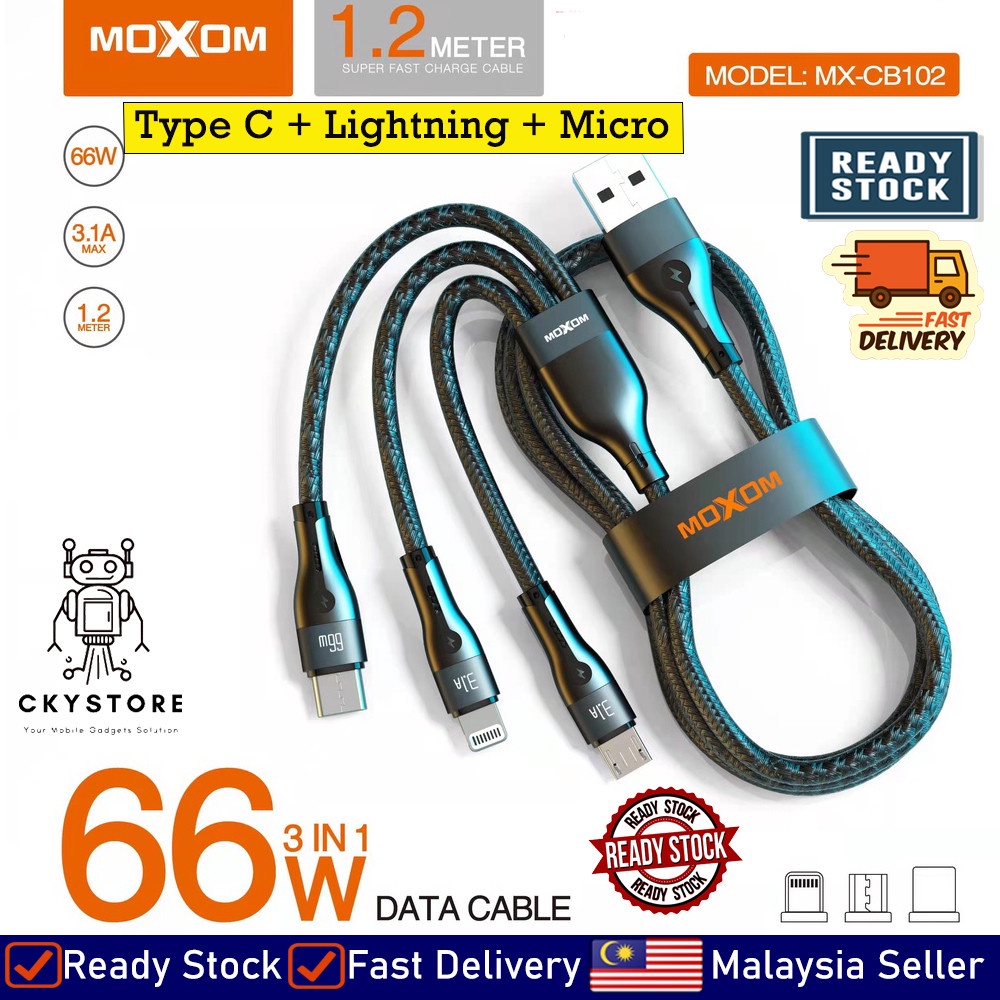 Moxom Mx Cb W A In Micro Ip Type C Braided Fast Charging