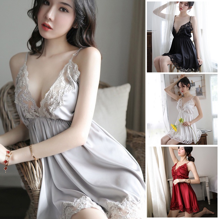 Baju Tidur Sexy Lingerie Product Solid Color Suspenders Sexy Nightdress