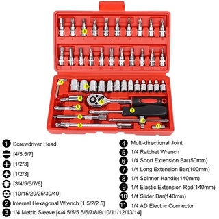 BuzzTech 46Pcs 1 4 Inch Tools Set Screwdriver Box Socket Set Ratchet