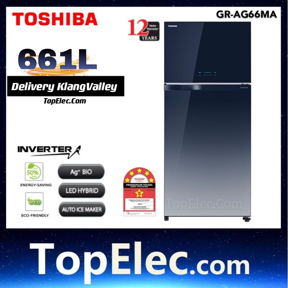 TOSHIBA 661L 2 DOORS DUO HYBRID INVERTER REFRIGERATOR GR AG66MA GG