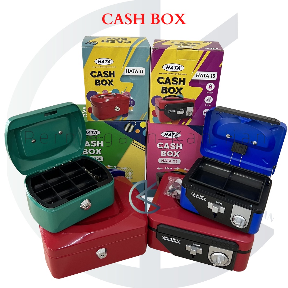 HATA Metal Petty Cash Box Handle Tray Safe Money Coins Bill Key