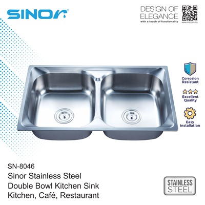 Sinor Sn Stainless Steel Double Bowl Kitchen Sink Shopee Malaysia