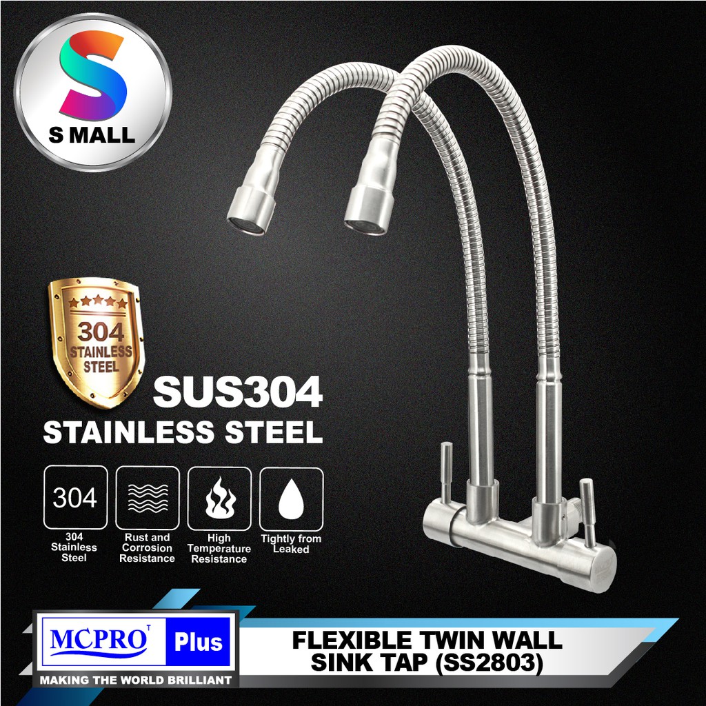 MCPRO Stainless Steel SUS304 Kitchen Faucet FLEXIBLE TWIN WALL SINK TAP