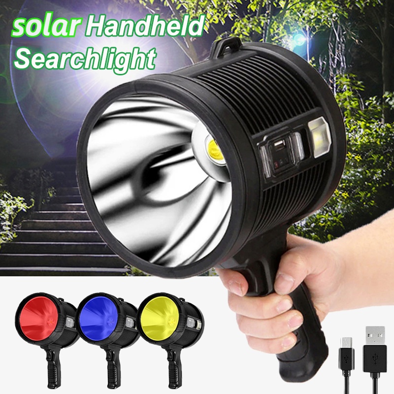 Solar Flashlight Lampu Suluh Led Torch Light Rechargeable Search Light