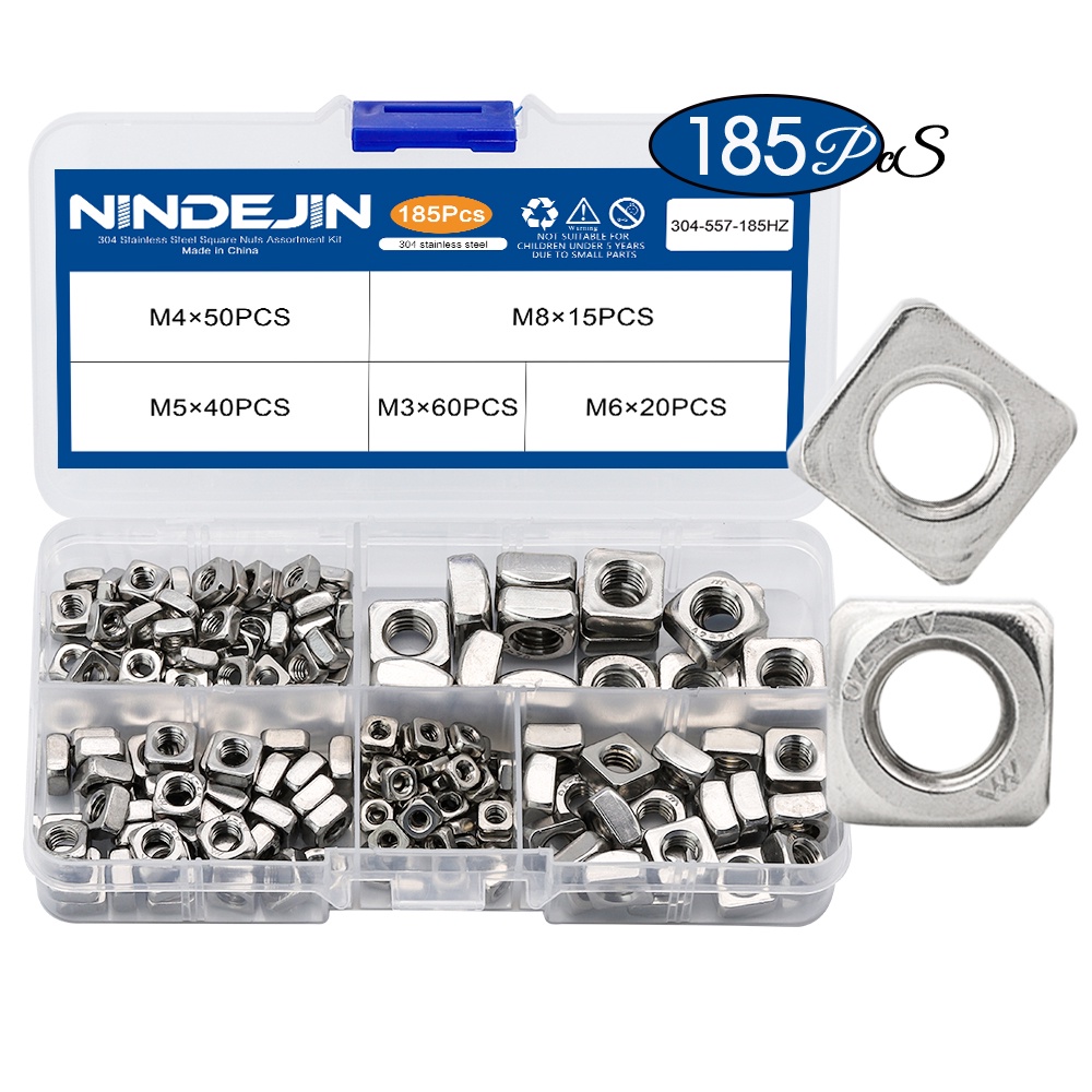 Nindejin Stainless Steel Metric Square Nuts Set Din Four Sided