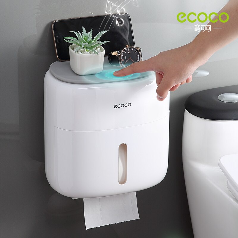 Ecoco Waterproof Wall Mount Toilet Paper Holder Shelf Toilet Paper Tray