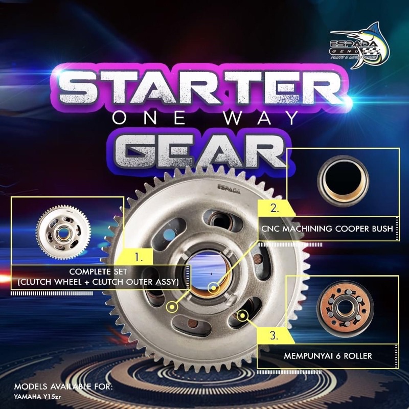 Espada Racing Starter One Way Gear Copper Rollers Y Zr Shopee