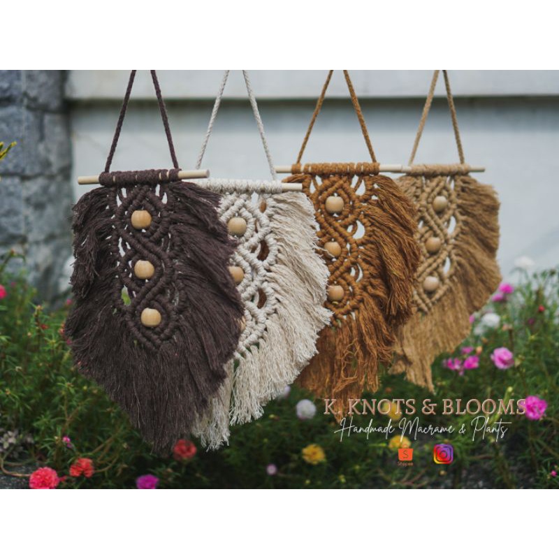 Aria Handmade Macrame Small Boho Wall Decoration Small Leaf Feather