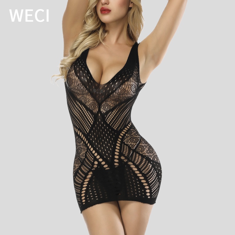 Weci Khaki Fishnet Mini Dress Erotic Lingerie Sexy Body Mesh Costumes