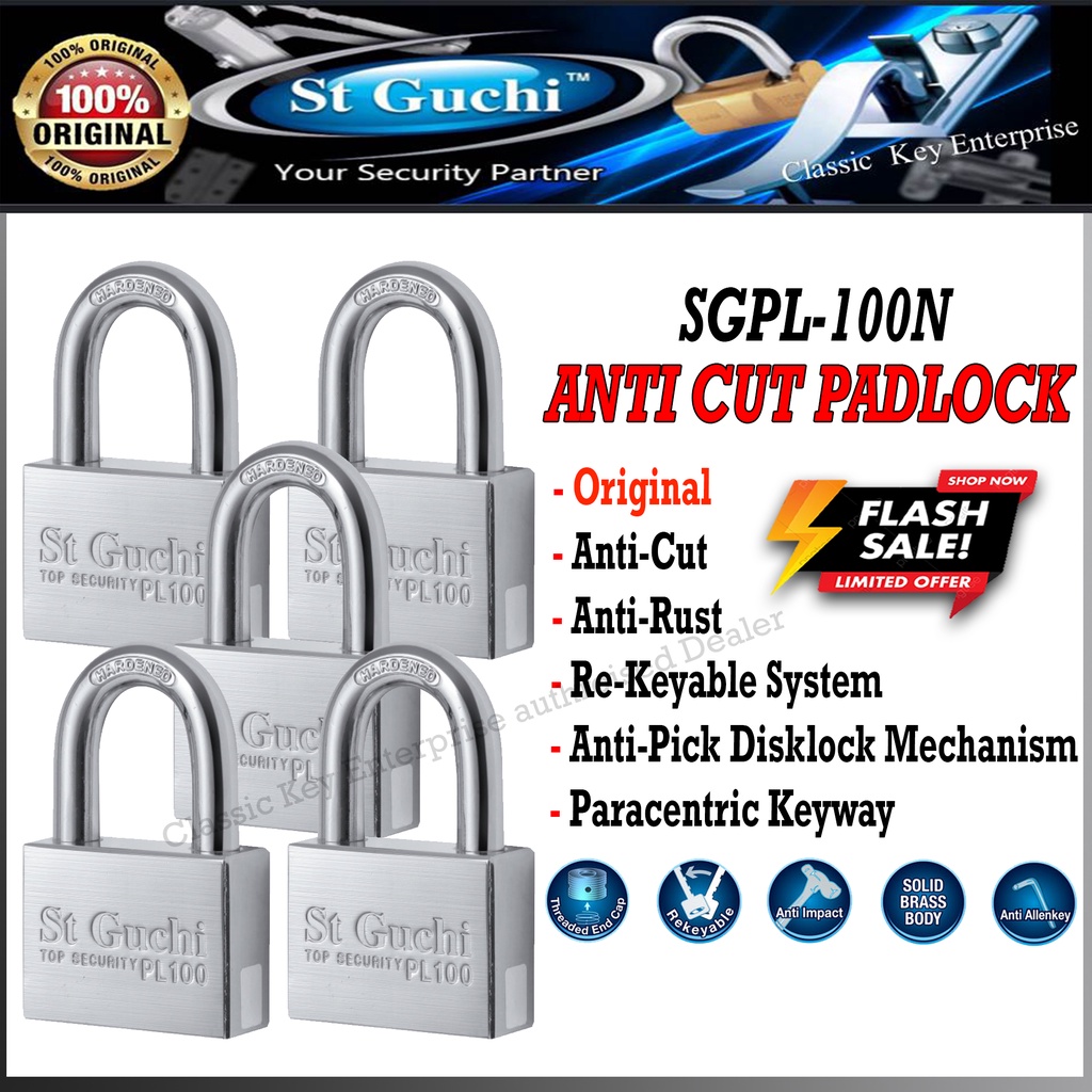 St Guchi Padlock SGPL100N X 5 Pcs SIRIM Approved Pad Lock 50mm Mangga