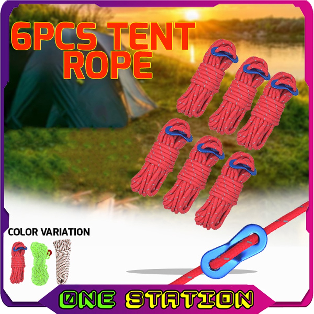 6Pcs Tent Guy Line Ropes Reflective Cord Tent Guide Nylon Rope Paracord