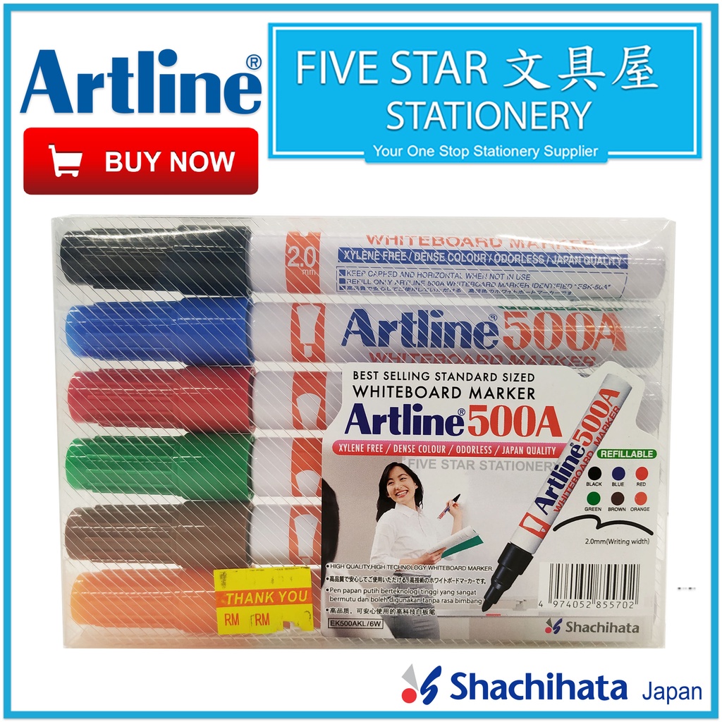 Fivestar2u Artline 500A 6 Colours Set High Performance Whiteboard