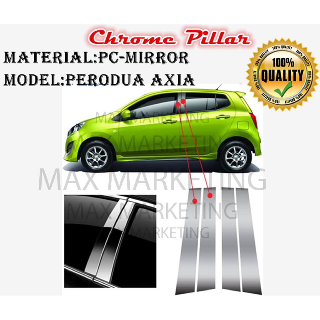 Perodua Axia Chrome Pillar Door Window Pillar Trim Cover Set