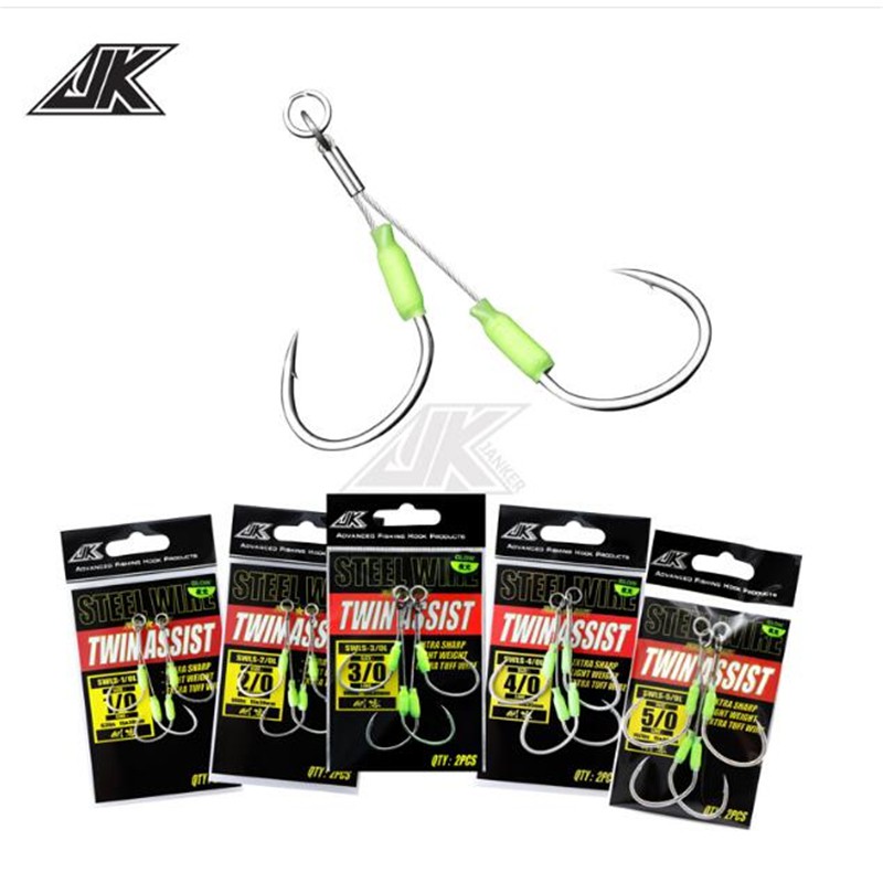 Jk Swls Wear Resistant Jigging Hook Steel Wire Jig Twin Assist Hooks