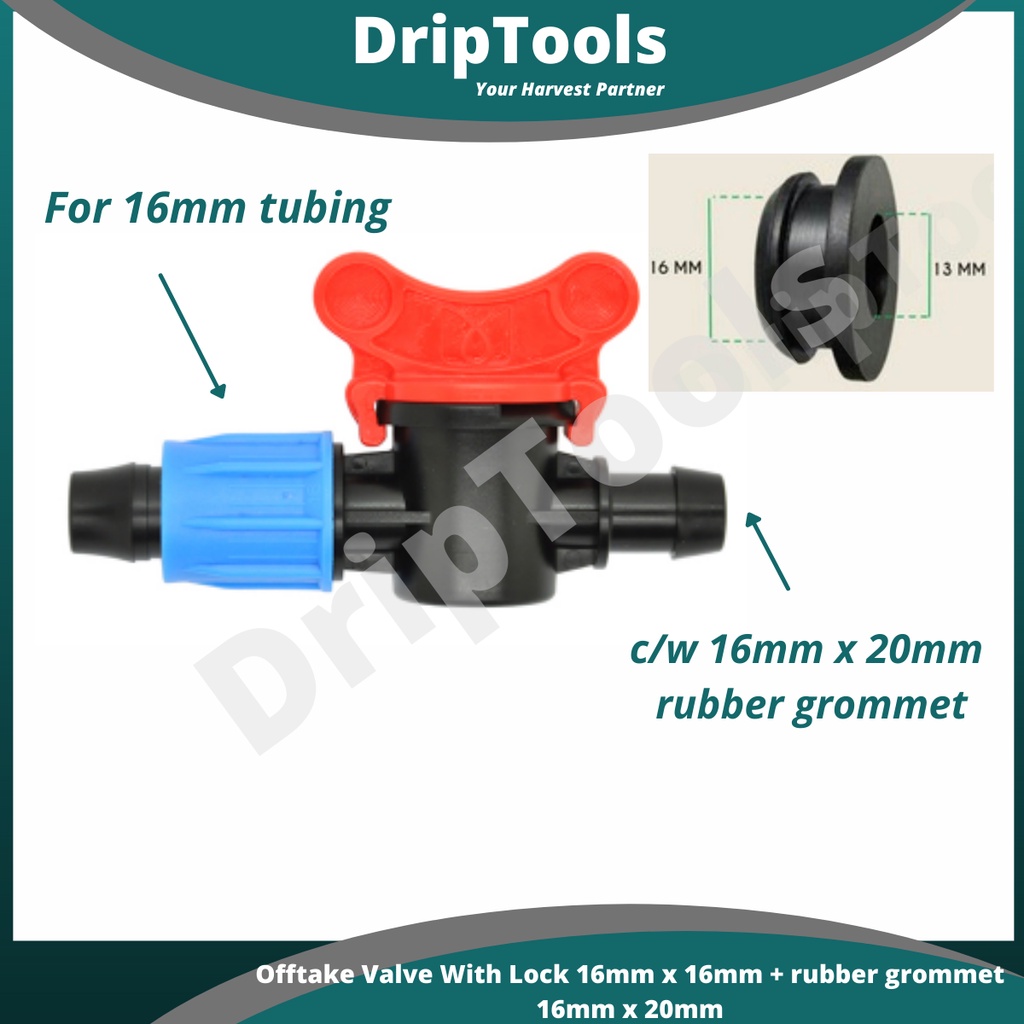 Offtake Valve With Lock 16mm X 16mm C W Rubber Grommet 16mm X 20mm For